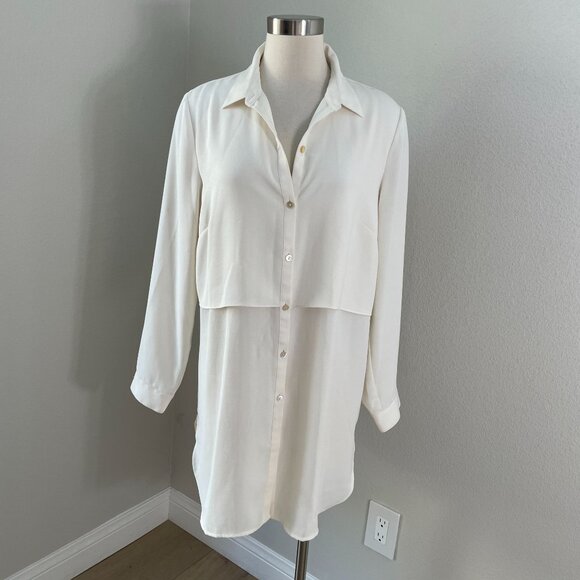 J Jill Womens Medium Ivory Button Up Long Tunic Top Shirt Long Sleeve - Picture 1 of 8